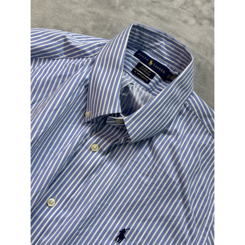Polo Ralph Lauren Performance Shirt Mens XL Blue Striped RL Untucked Fit Classic